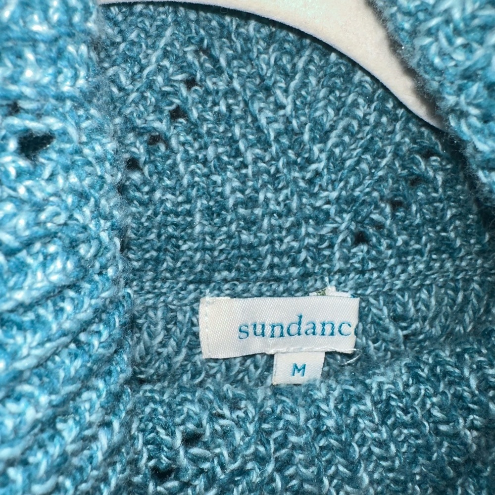Sundance Teal turtle Neck Knit Sweater M cotton silk blend fall winter - Picture 2 of 5